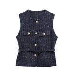 Fongt Women's Clothing 2025 Spring/Summer Button Collar Sleeveless Vest Topess Female K52508