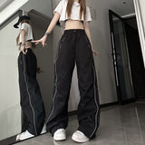 Side Zip Up Contrasting Straight Leg Sweatpants-Outfit