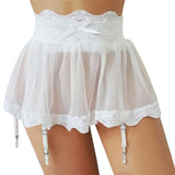 Mesh Garter Skirt Sheer Ruffle Garter Belt Black Mesh And Lace Six Strap High Waist Suspender Belt Women Black