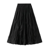 Fongt Autumn New High-Rise Slim Folding Long Swing A-Dress Skirt Women 0838