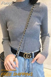 Half-Thigh Collar Sweater Women Korean Long Sleeve Slim Knitted Undershirt Fashion Elegant Casual Soft Basics