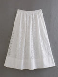 Summer Style Hollowed-Out Embroidered Sleeveless Blouse Loose Waist Embroidered Flute Skirt Suit-Outfit