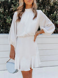 Summer White Dresses For Women 2022 Stand Collar Bow Tie Wrist Party Dress Elegant Office Ruffle High Street New