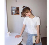 Style V Neck Short Sleeve Knitted Tops Single Breasted Short Knitwear Summer Korean Solid Knit Coat Ropa