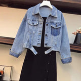 Fongt 2024 New Large Size Women's Denim Jacket Dress Two Suits Age Reduction Show Thin And Loose Tide-Outfit