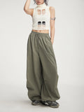 Fongt Wide-Leg Sweatpants Elastic Waist Logo Loose Versatile Air Pants Parachute Paratroop Cargo Pants-Outfit