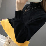 Thicken Plus Velvet Sweaters For Women Casual Warm Knit Pullovers Korean Fleece Lined Knitwear Ribbed Bottomed Tops