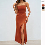 Fongt Women's Summer New Sexy Square Collared Back Sling Skirt Dress Women