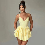 Open Back Strap Ruffled Layered Mini Dress-Outfit