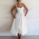 Fongt New Women's Wear Temperament Commuting Sexy Low Chest Slim Close Waist Condole Belt Big Hem Dress