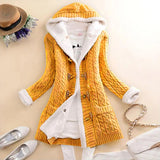 Women Casual Knit Ox Horn Button Coat Long Sleeve Sweater Cashmere Thick Warm Hooded Cardigan Coat Solid Comfy Knitwear Coat-Outfit