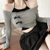 color Sweet One shoulder Ladies' two-piece set Irregular Ladies' top Bow-Outfit