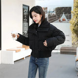 Thicken Parkas Slim Short Jackets Women Korean Warm Plush Lapel Coats Casual Down Cotton Oversized Pink Crop