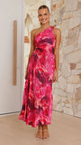 Fongt Women's New Printed Dress Fashion Sexy Slanted Shoulder Folded Empty Dress 8062