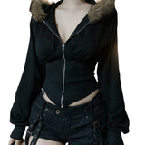 Fongt Cloth Forget Hairy Collar Collar Collar Collar Collar Collar Collar Collar Collar Coat Skinny Zipper Coat Waist Design Picts Slime