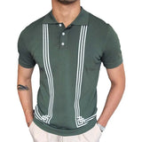 Fongt Men's Green Striped Short-Sleeved Polo Shirt Knitted Shirt Men