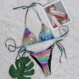 Fongt Bikini Set Dazzling Color Snake Grain Perm Gold Split Strap Female Swimsuit Rhinestone Accessories