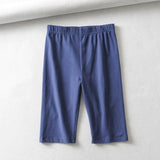 women cotton high waist elastic pure color slim Knee-Length bike shorts