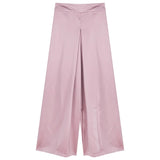 Fongt Acetic Acid Solid Silk Silk Slipping Fascination Leisure Broad Leg Trousers 2025 Summer New High-Waisted Trousers