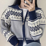 Vintage Jacquard Print Zip Up Cardgan-Outfit