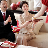 Fongt New Temperament Long-Term Cash Waist Fishtail Skirt Wedding Dress Elegant Gold Squine Mother Dress