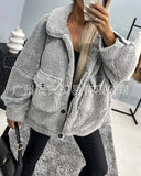 The Ins Hot Ladies Autumn Winter Loose Casual Bubffy Long Sleeve Large Lapel Double Pocket Plush Coat-Outfit