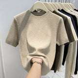 Short-Sleeved T-Shirt Women's 2024 Summer New Korean Version Of Elastic Slim And Slim Sweater With Pit Strips Inside-Outfit