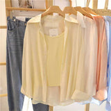Fongt Fairy Chiffon Sunscreen Women's Summer 2025 New Long Sleeve White Shirt Coat Solid Thin Cardigan T-Shirt