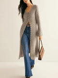 Fongt Retro Elegant Long-Sleeved Jacket Knitted Sweater Medium Long Model