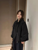 The New Autumn / Winter 2024 Korean Version Loose Hooded Storm Suit Shows Thin Short Jacket Overalls Joker Jacket Jacket Female-Outfit