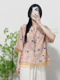 Printed Trimmed Short-Sleeved Shirt-Outfit