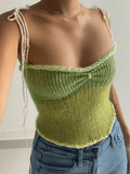 Lace Up Knitted Crop Cami Top-Outfit