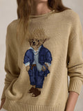 Fongt Women's Clothing Cartoon Bear Round Collar Long-Sleeved High-Necked Loose Knitted Sweater For Autumn And Winter 2025
