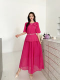 Fongt Wear Women's Summer Dress High-Sense Three-Dimensional Flowers Strap To The Waist Short Sleeve Pressure Folding Blouse High Waist Half-Body Skirt Tide