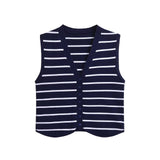 New V-Collar Striped Vest 3519032-Outfit