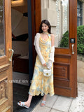 Fongt Xixi 13 Line 2025 Summer New Temperament Printing Lady Elegant High-Waist Sling Dress 88376