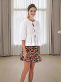 Fashion Casual Leopard Print Hollowed-Out Lace-Up Bubble Sleeve Shirt Women's Top-Outfit