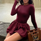 Long Sleeve Puff Baloon Fit Mini Dress-Outfit