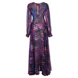 Fongt Spring Summer New Women's Dress V Collar Lantern Sleeve Red Leaf Print