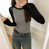 Color Long-Sleeved T-Shirt A New Autumn Style Slim Body With A Short Bottomed Blouse In The Rotator Cuff-Outfit