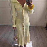 Fongt Solid Color Clasp-Buttoned Knitted Long Dress In Autumn 2025