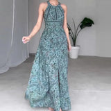 Fongt New Fashion Print Round Collar Sleeveless Sexy Strapless Dress Woman-Outfit
