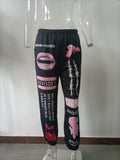 Printed Fashionable Elastic Waist Sports Harem
