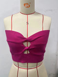 Fongt Women's Solid Color Cross Knit Strapless Vest And Woven Top-Outfit