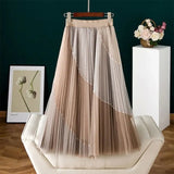 pleated mesh skirt women spring/summer 2021 new Korean style design irregular large-length mid-length A-line