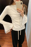 Style Simple Solid Color Flared Sleeve T-Shirt Women's Autumn And Winter New Style Chic Chic Thin