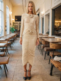 Temperament Elegant Style Two Sets 2025 New Slim Long Sleeve Top + High-Waisted Hip Skirt Pressure Folding