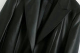 Women 2021 Fashion Faux Leather Loose Blazers Coat Vintage Long Sleeve Pockets Back Vents Female Outerwear Chic