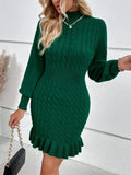 Fongt And Winter New Knitwear Fashion Women's Temperament Mahjong Waist Solid Dress