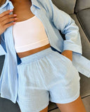 Fongt New Long-Sleeved Commuter Shirt Shorts Suit For Women